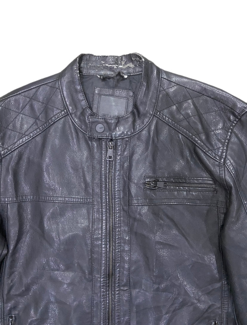 ONLY & SONS BLACK LEATHER JACKET