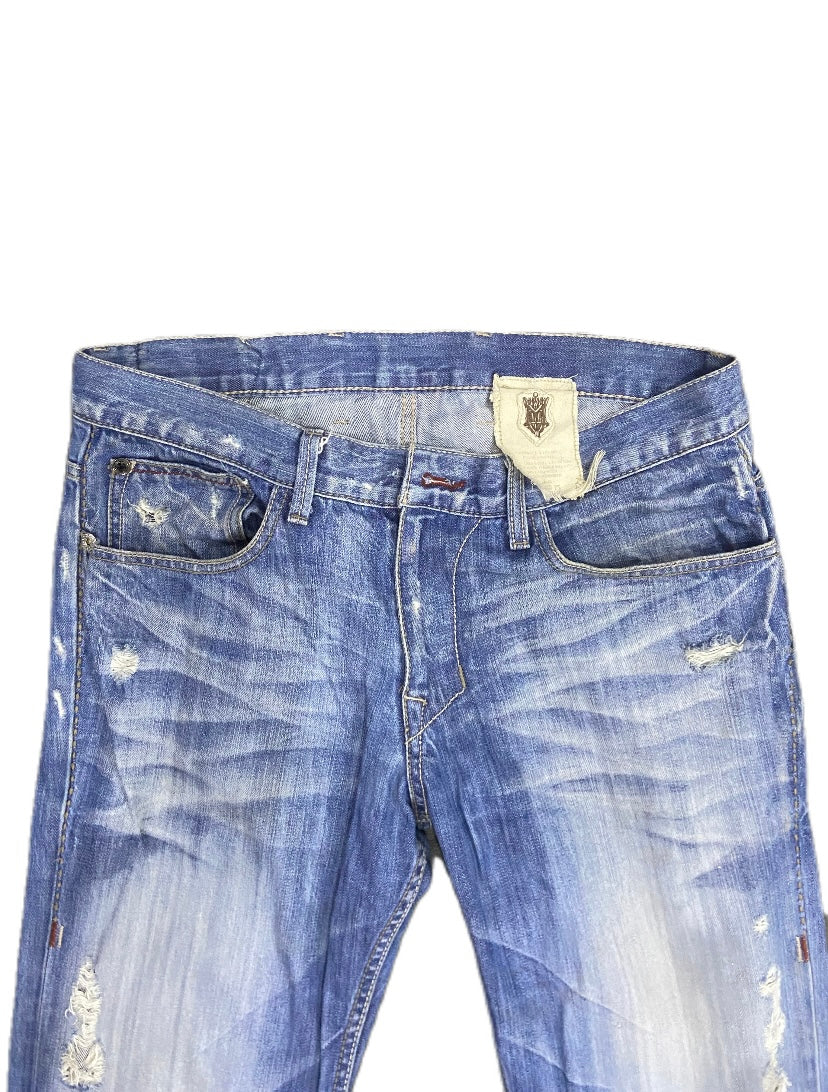 VINTAGE BLUE WASH DISTRESSED JEANS