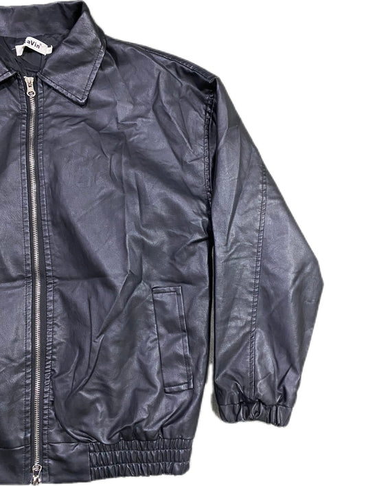 BLACK LEATHER BOMBER JACKET