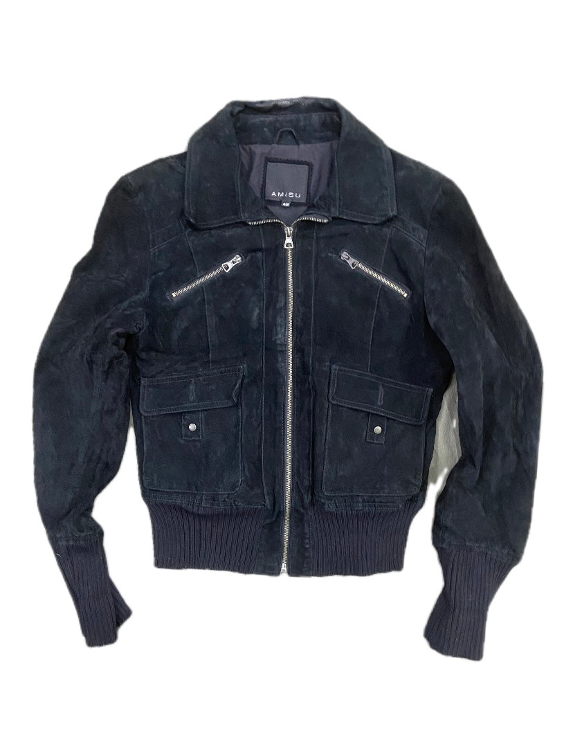 VINTAGE AMISU BLACK SUEDE BOMBER JACKET
