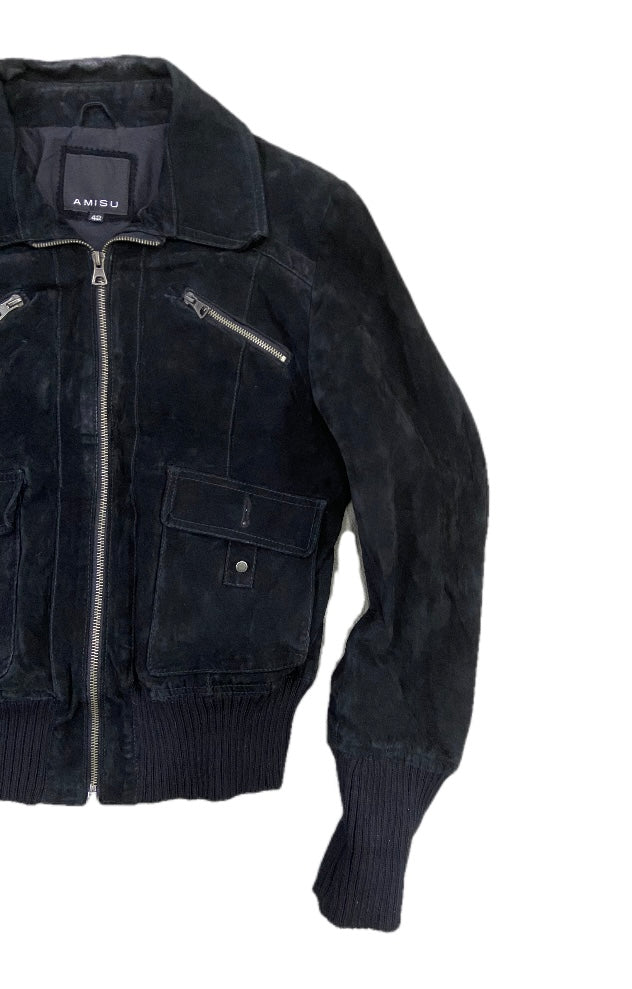 VINTAGE AMISU BLACK SUEDE BOMBER JACKET