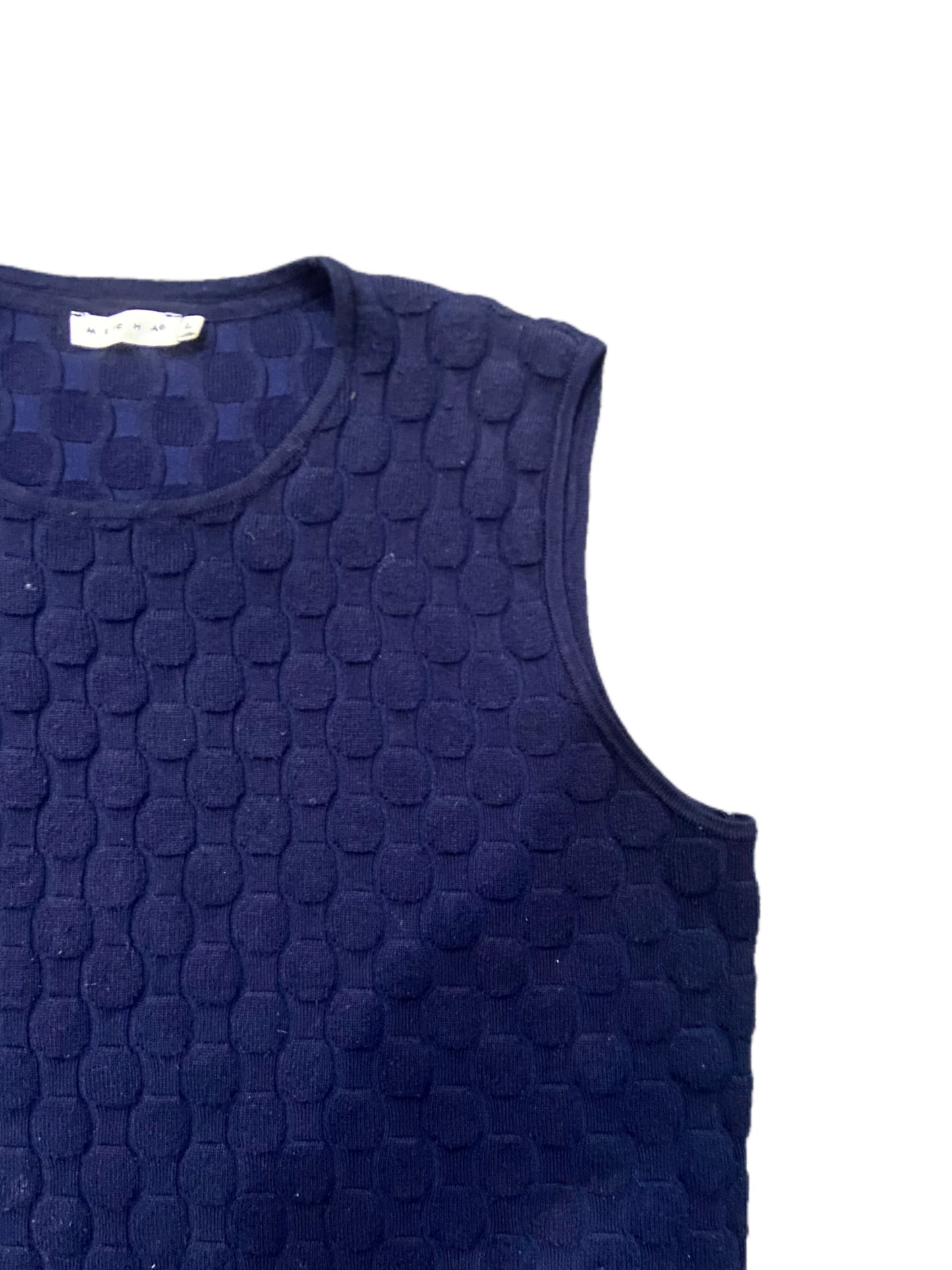 NAVY BLUE TEXTURED SLEEVELESS SWEATER