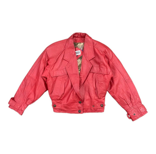 RED CROPPED LEATHER JACKET