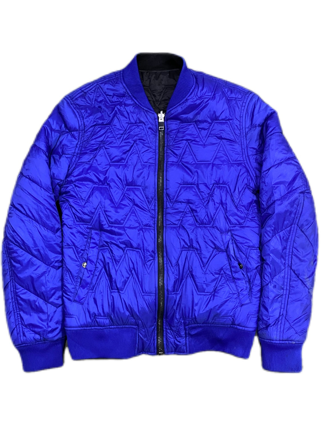 BLUE/BLACK QUILTED BOMBER JACKET(can be worn on the inside out)
