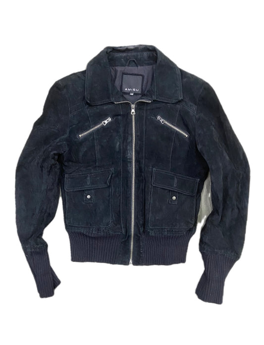 VINTAGE AMISU BLACK SUEDE BOMBER JACKET