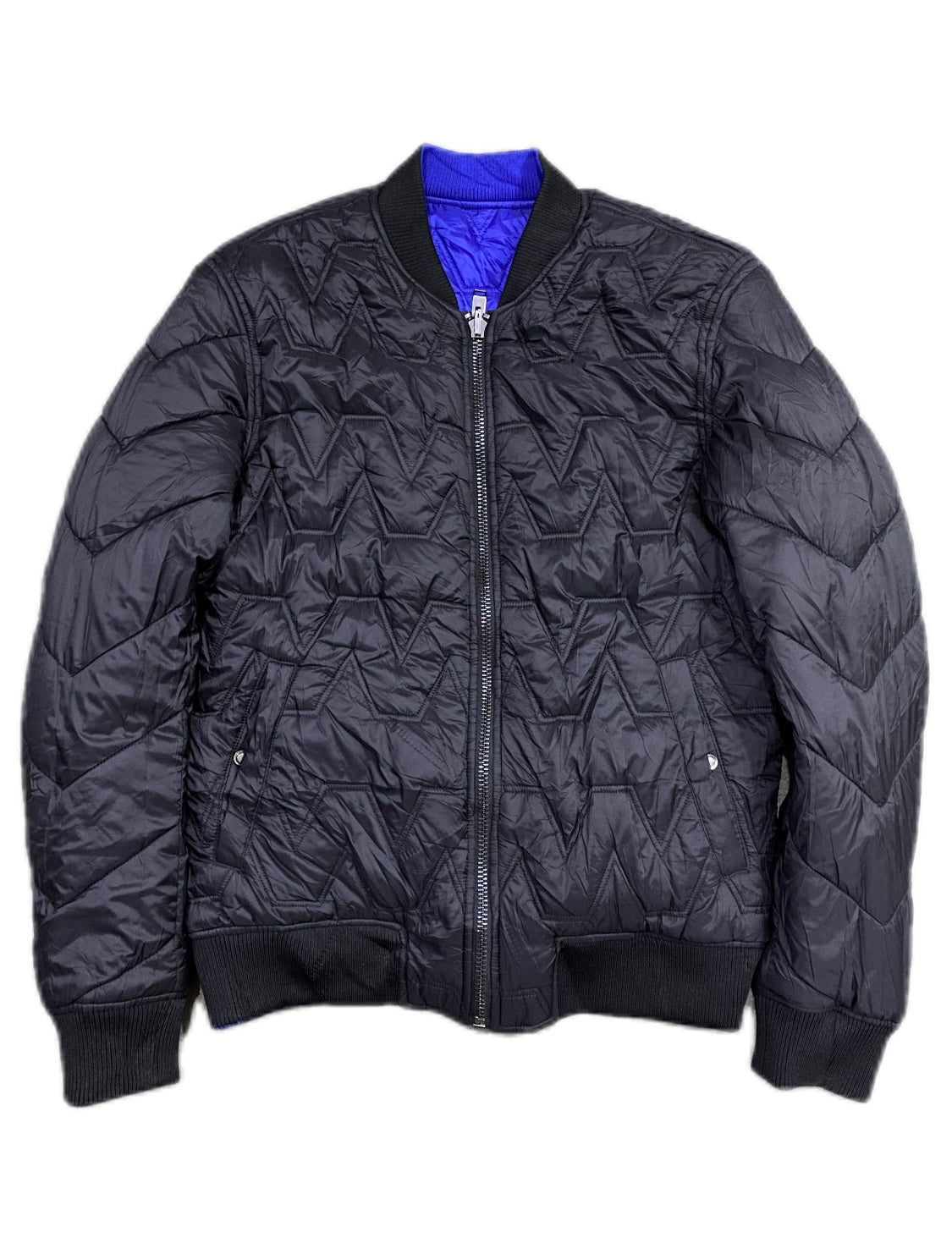 BLUE/BLACK QUILTED BOMBER JACKET(can be worn on the inside out)