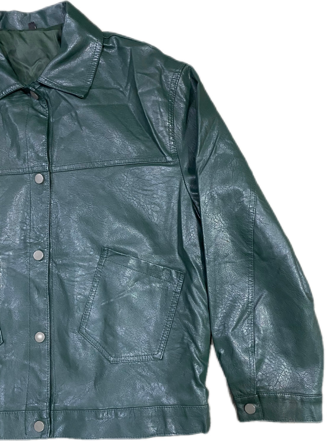GREEN FAUX LEATHER JACKET